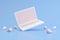 3d render of blank screen laptop, surrounded with light bulbs