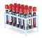 3d render of  blood samples with herpes test in rack