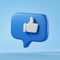 3d render of blue like icon in speech bubble, Social medias concepts with ai