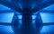 3d render, blue neon abstract background, ultraviolet light, night club empty room interior, tunnel or corridor, glowing panels,