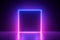 3d render, blue pink neon square frame, empty space, ultraviolet light, 80`s retro style, fashion show stage, abstract background