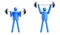 3d render. Blue simple man symbol isolated on white background. Power lifting workout, sport clip art. Sportsman lifts heavyweight