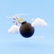 3D render bomb icon with cloud on blue background. 3D rendering bomb icon on abstract background.