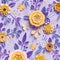 3d render, botanical background, violet yellow paper flowers, fashion pattern, floral texture