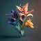 3d render of a bouquet of lilies on a blue background