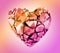 3d render, broken pink crystal heart isolated on pastel background