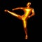 3d Render Bronze Stickman - Karate Pose, perform a Kicking Position in the middle of the body