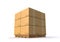 3D render Brown paper card box cargo stack on the wood pallet against white background