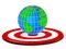 3D Render Bull`s-Eye with Globe World - Stock image,Sports Target, Map, Planet