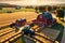 3D Render: Bustling Farm Life with Textured Hay Bales Dotting Golden Fields, Rustic Red Barn, and Farmland Scenery