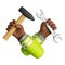 3d render, cartoon african human hands with dark skin hold hammer and spanner wrench. Construction icon. Professional carpenter or