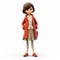 3d Render Cartoon Of Amelia In Orange Coat - Classic Japanese Simplicity