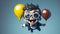 3D Render of a Cartoon Boy Flying with Balloons Created With Generative Ai