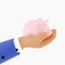 3d render Cartoon businessman character hand holds piggy banks. 3d illustration. The concept of saving money 3d