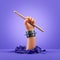 3d render, cartoon character hand holds drummer stick. Rock concert clip art isolated on violet background.