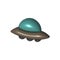 3d render cartoon flying UFO on white background. Cute stylised alien spaceship. Colorful bright vector illustration for science