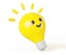 3d render cartoon glowing light bulb, kawaii character with smile. Creative idea, education. Cute yellow glass lamp