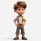 3d Render Cartoon Of Harper: Classic Style Animated Boy In Brown Pants