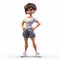 3d Render Cartoon Of Jennifer: Animated Girl In Shorts And White Shirt