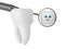 3D render of cartoon Mr Tooth looking in dental mirror isolated over white background