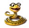 A 3d render of cartoon snake wearing glasses and smiling