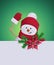 3d render, cartoon snowman waving hand, Christmas poinsettia flo