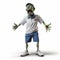 3d Render Cartoon Zombie In Polo Shirt On White Background