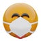 3D render of cheeky and playful yellow emoji face in medical mask protecting from coronavirus 2019-nCoV