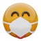 3D render of cheeky and playful yellow emoji face in medical mask protecting from coronavirus 2019-nCoV