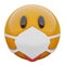 3D render of cheeky and playful yellow emoji face in medical mask protecting from coronavirus 2019-nCoV