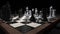 3d render of a chess game. Marble pieces on a chessboard