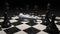 3d render of chess pieces on the board. The white king is defeated and lies surrounded by other pieces. Business concept