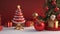 3D render chrismas decoration, Festive Indoor Holiday Decor with Christmas Tree and Gifts