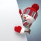 3d render Christmas cartoon character, happy snowman hiding behind the wall, looks out the corner, holds blank banner mockup, new