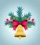 3d render, Christmas color paper fir tree ornament, flat bell, f