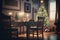 3d render of christmas dining room with christmas tree.