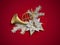 3d render, Christmas floral decoration, French horn, musical ins