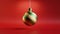 3d render, Christmas greeting card with hanging glass ball isolated on red background. Modern minimal festive wallpaper