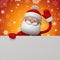 3d render, Christmas greeting card with happy Santa Claus cartoon character waving hand, blank mockup with red background