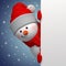 3d render, Christmas greeting card with snowman cartoon character, festive background, blank banner template