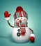 3d render, Christmas snowman clip art isolated on mint blue background. Winter holiday symbol