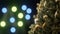 3d render. Christmas tree decorated with golden ball a bokeh lights background