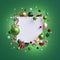 3d render, Christmas white square frame with blank copy space, decorated with glass balls, festive ornaments, poinsettia flower,