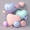 3D Render, Clay Modeling of Glossy Heart Shape Balloons And Abstract