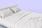 3d render close up view of white bed with white pillow cover and white bed sheet and blanket for mockup with a pastel mauve