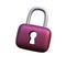 3d render of a closed purple iron lock with a keyhole