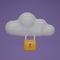 3D render cloud and Padlock icon isolate on purple background. Cloud computing Security concept. Lock icon on cloud. 3D rendering