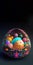 3D Render of Colorful Cloisonne Easter Eggs Basket Or Nest On Black Background And Copy Space. Happy Easter Day