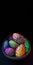 3D Render of Colorful Cloisonne Easter Eggs Bowl On Black Background And Copy Space. Happy Easter Day