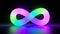 3d render, colorful neon infinity symbol glowing in the dark. Abstract minimalist background with simple geometric shape. Endless